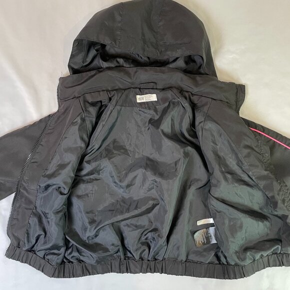 H&M Girls Jacket Size M Windbreaker Lined Removeable Hood Black Pink Trim - Picture 5 of 10